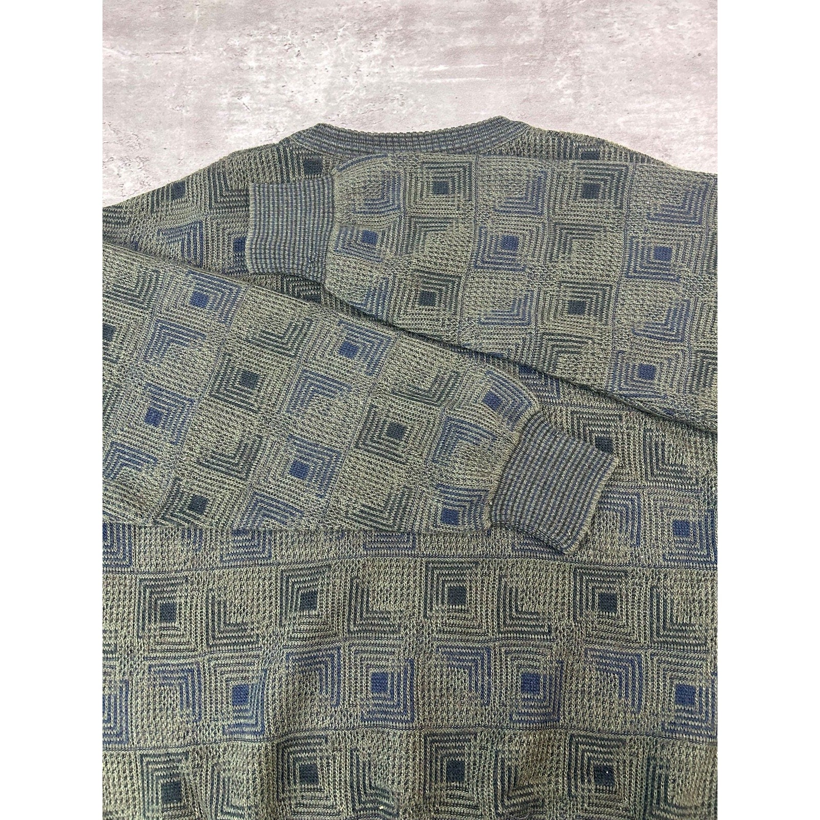 Vintage 90s Idea Lomo Abstract Checkered Print Knit Sweater Size Small