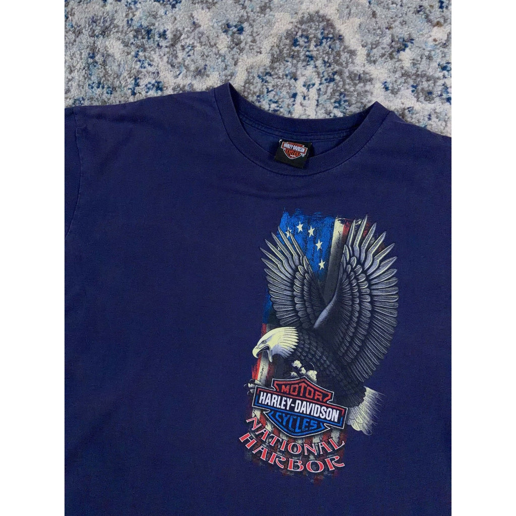 Harley Davidson National Harbor Eagle USA Flag Graphic T-Shirt Size XL