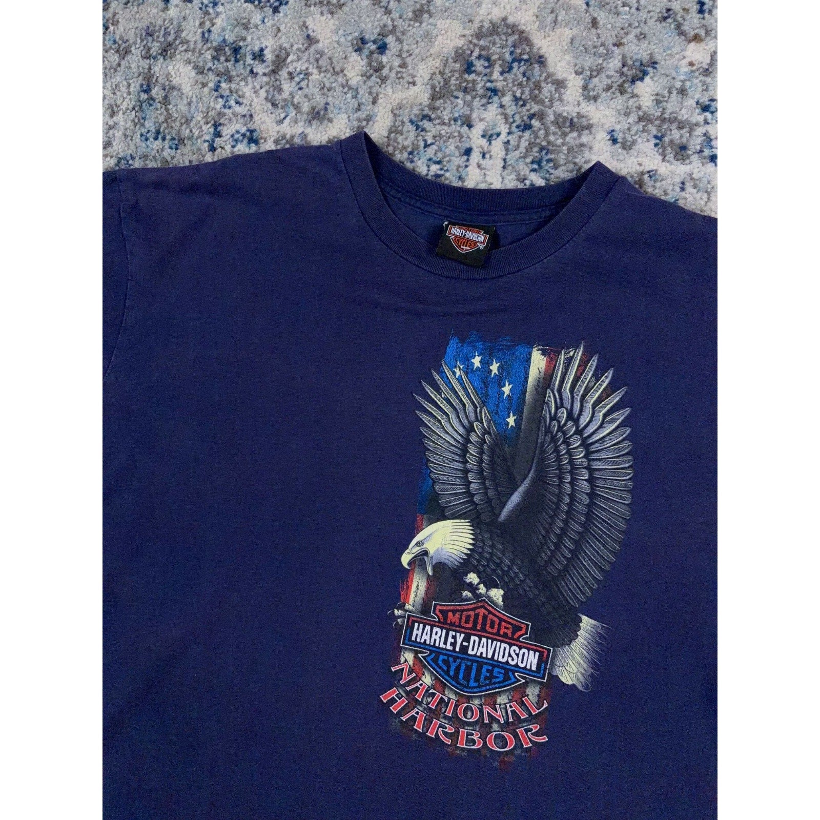 Harley Davidson National Harbor Eagle USA Flag Graphic T-Shirt Size XL