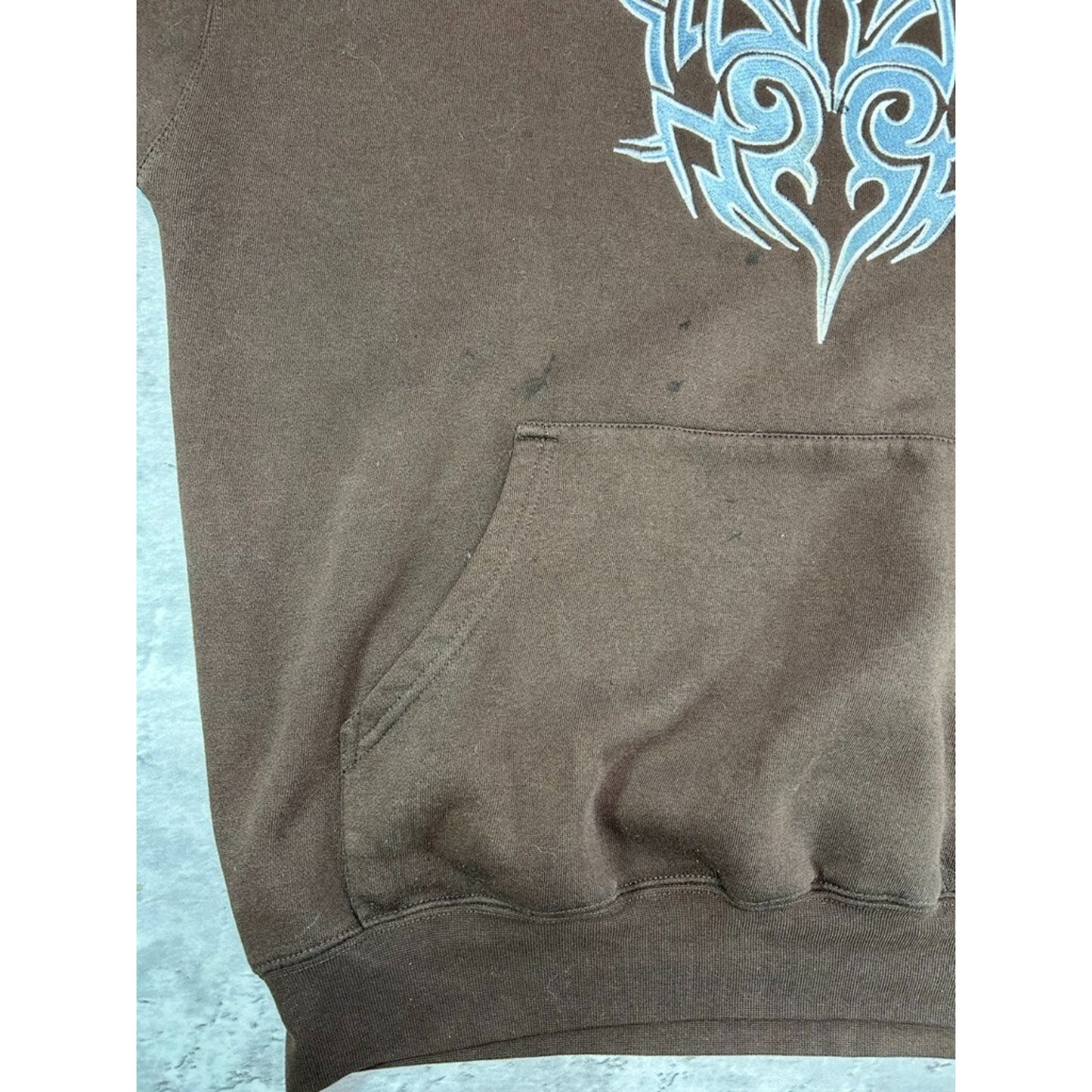 Vintage Y2K Two Tone Tribal Print Pullover Hooded Sweatshirt Size XL Brown/Blue