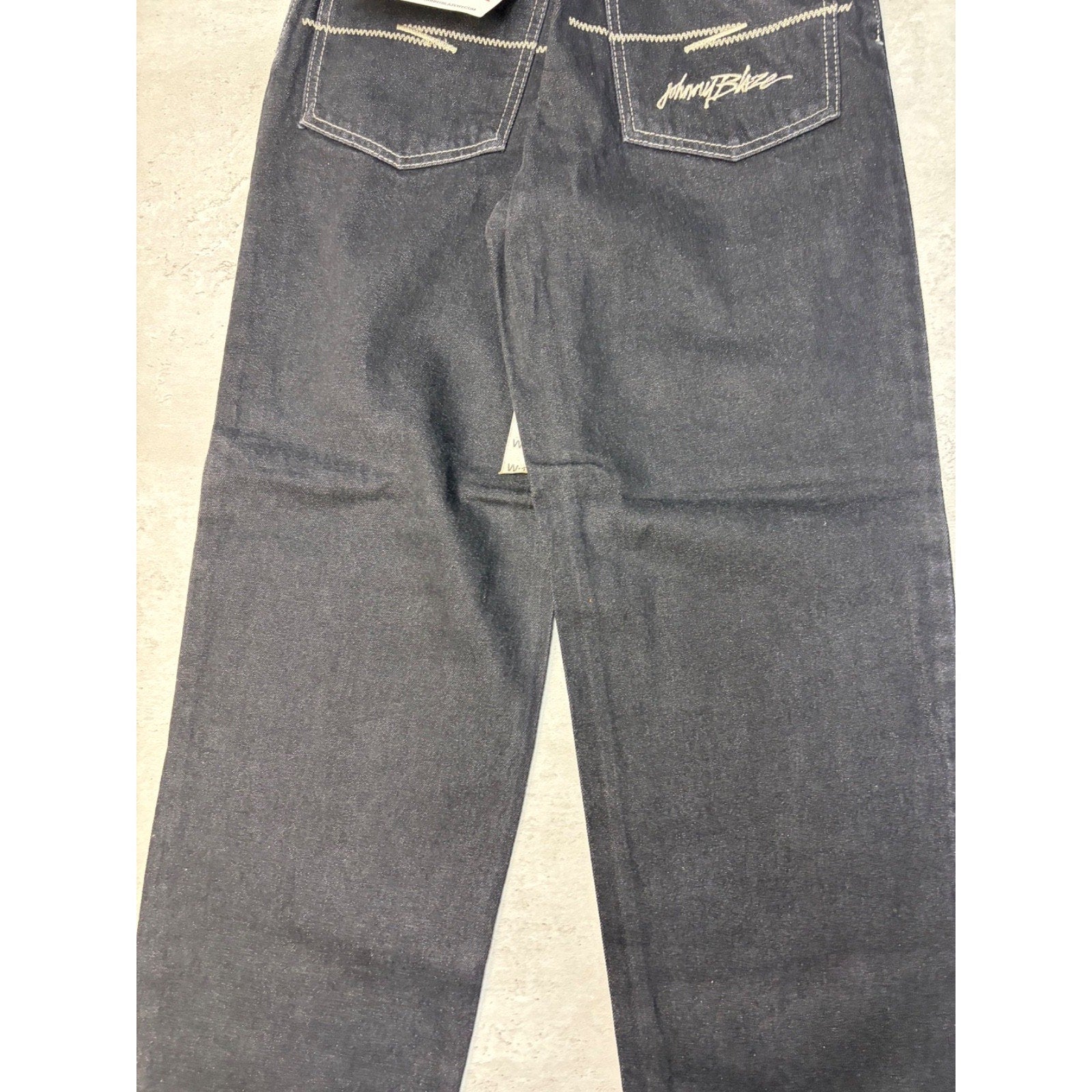 Vintage Y2K Womens Johnny Blaze Embroidered Script Black Wash Denim Pants