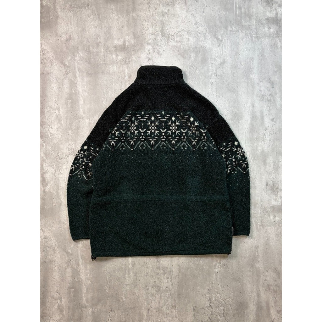 Vintage Snowflake Print Full Zip Fleece Sweater Size XL
