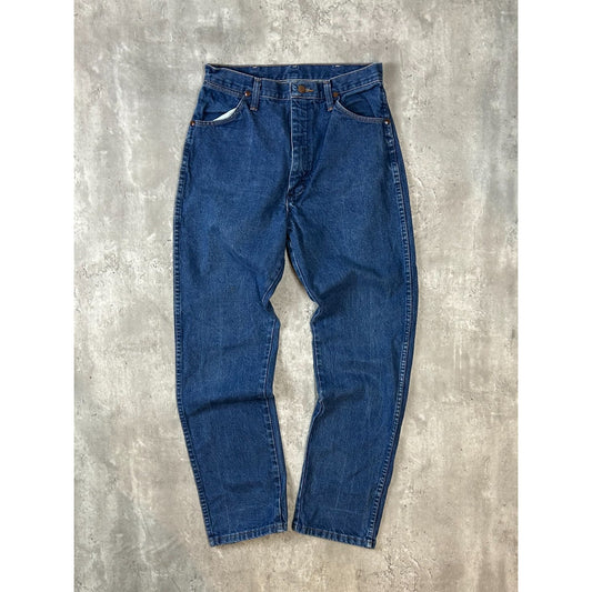 Vintage 90s Wrangler Leather Patch Dark Wash Denim Pants Size 29 Blue