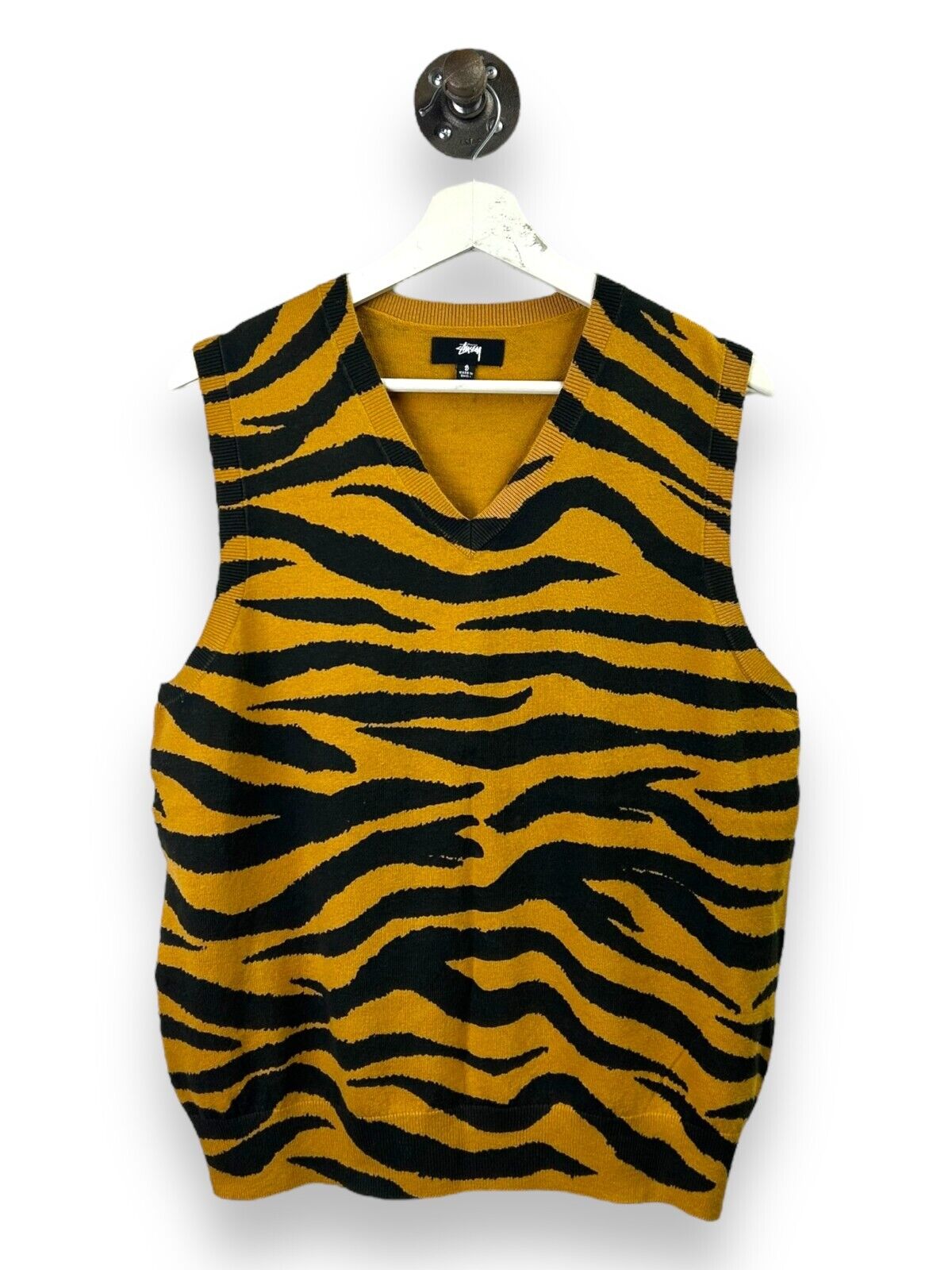 Stussy Tiger Stripe Print Knit Sweater Vest Size Small