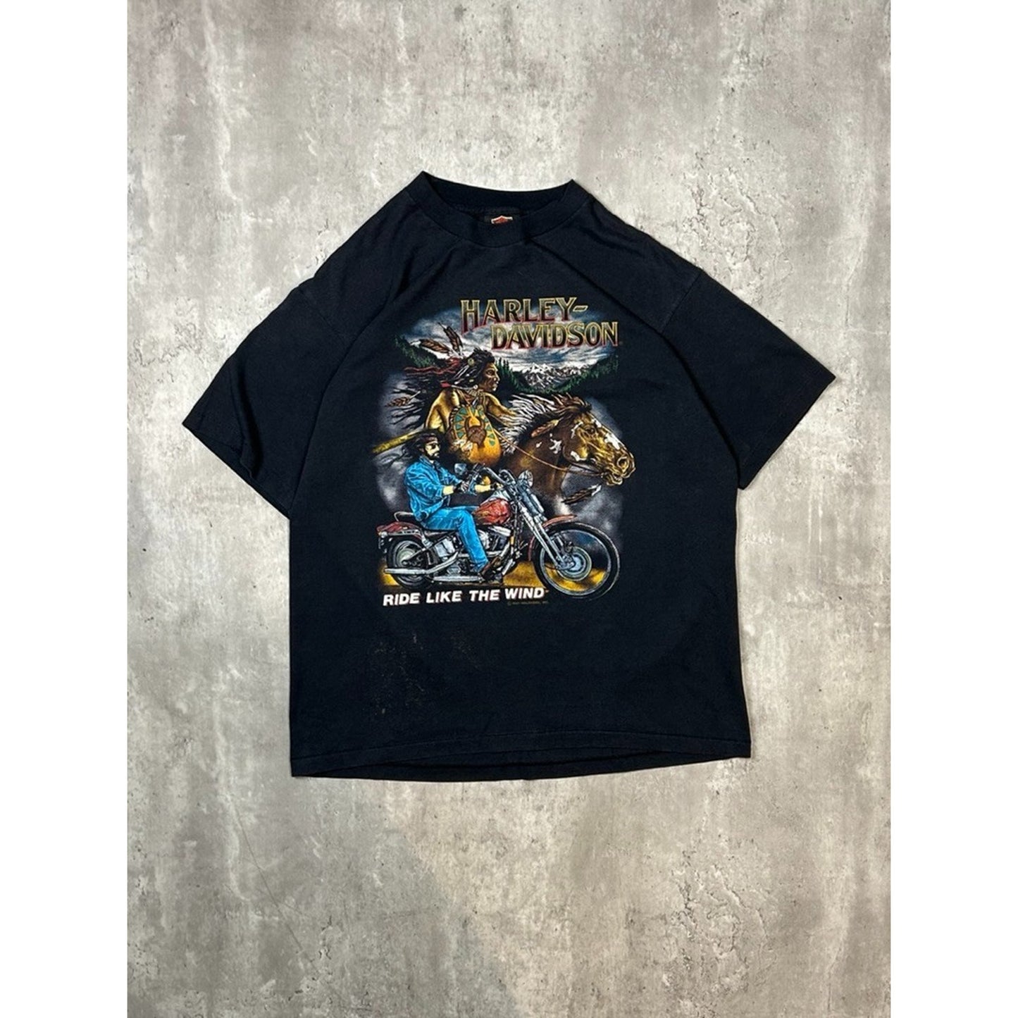 Vintage 1991 Harley Davidson Ride Like The Wind Motorcycle Graphic T-Shirt Large