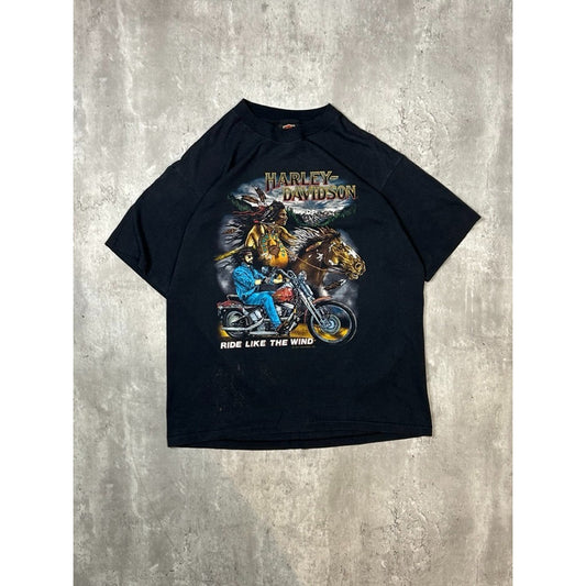 Vintage 1991 Harley Davidson Ride Like The Wind Motorcycle Graphic T-Shirt Large
