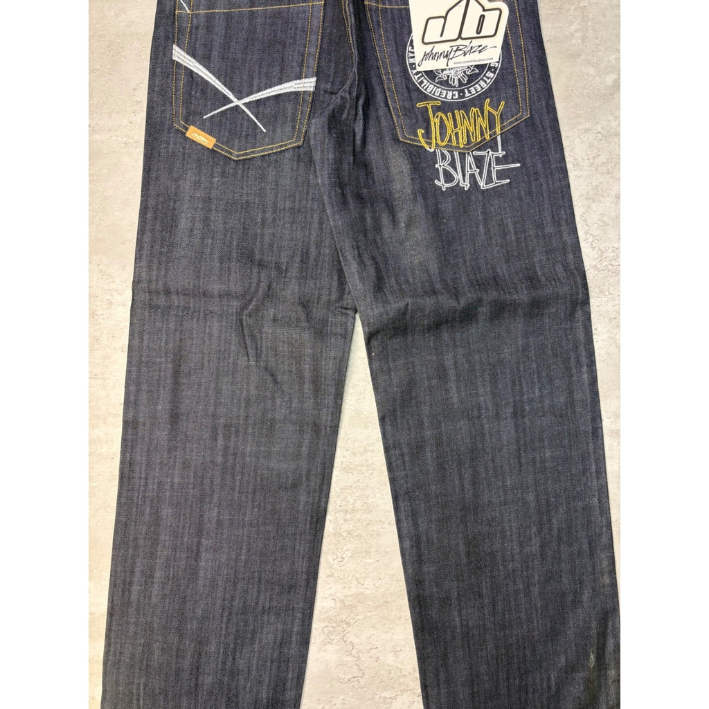 Vintage Y2K Womens Johnny Blaze Embroidered Crest Dark Wash Denim Pants