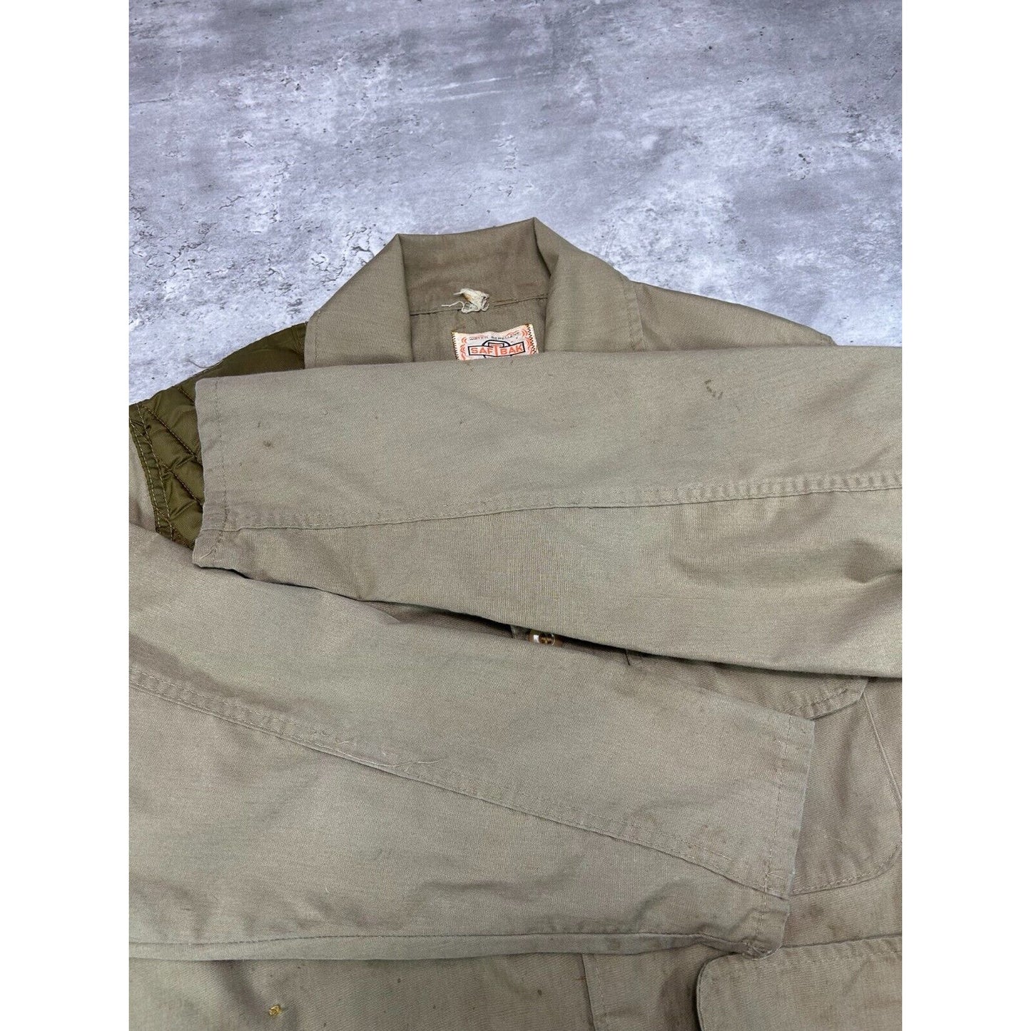 Vintage 1970s Saf-T-Bak Three Pocket Hunting Long Jacket Size XL Beige