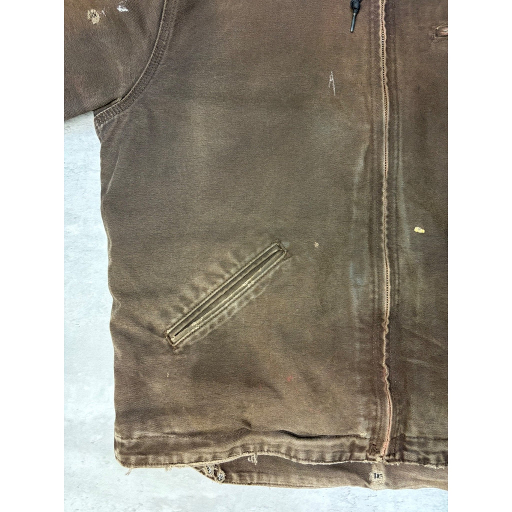 Vintage Carhartt Fleece Lined Canvas Brown Hooded Detroit Jacket Size Large