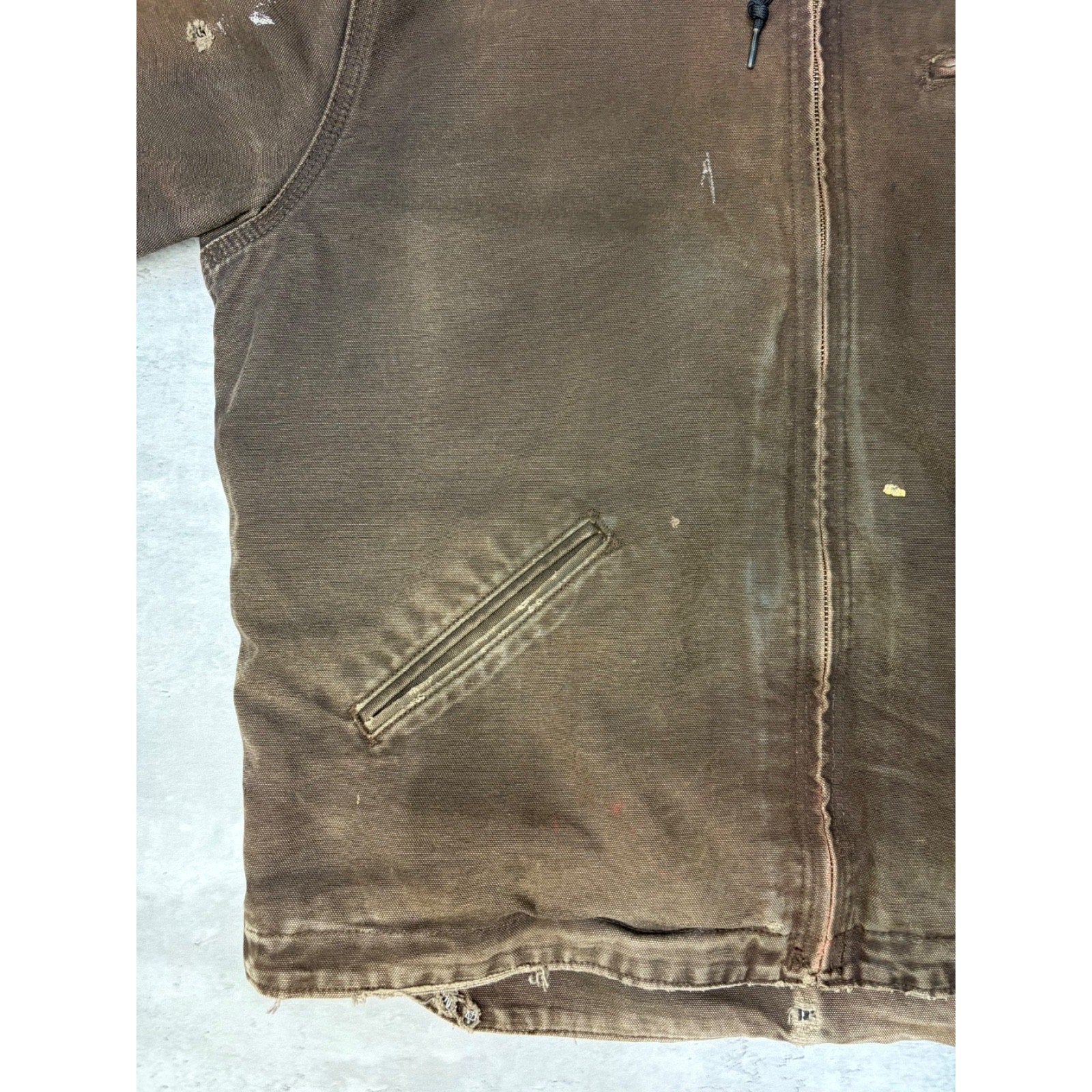 Vintage Carhartt Fleece Lined Canvas Brown Hooded Detroit Jacket Size Large