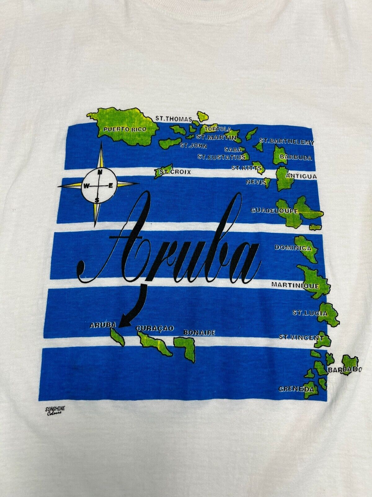 Vintage 90s Aruba Island Map Graphic Spell Out Destination T-Shirt Size Large