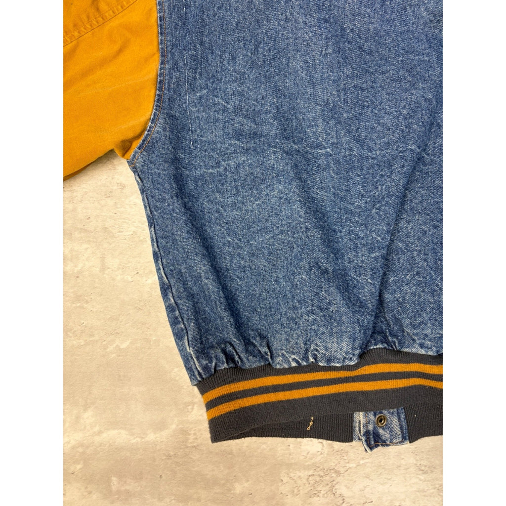 Vintage Kellogg's Racing Team Embroidered Logo Denim Varsity Jacket Size Small