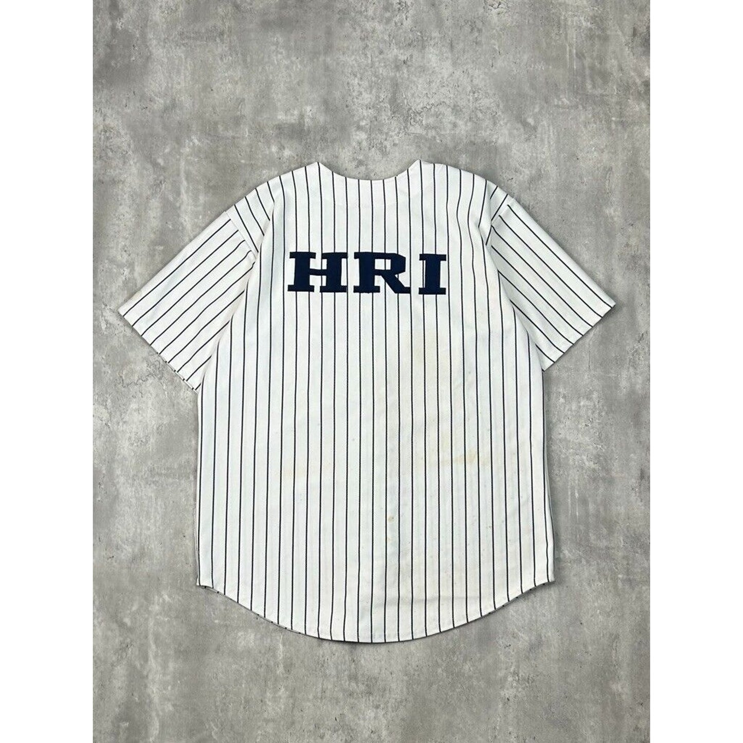 Vintage HRI #10 Embroidered Pinstripe Baseball Jersey Size XL White