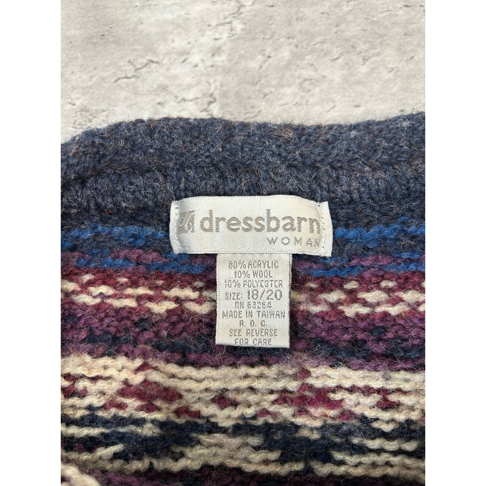Vintage 90s Dress Barn Abstract Striped Full Zip Knit Sweater Size XL