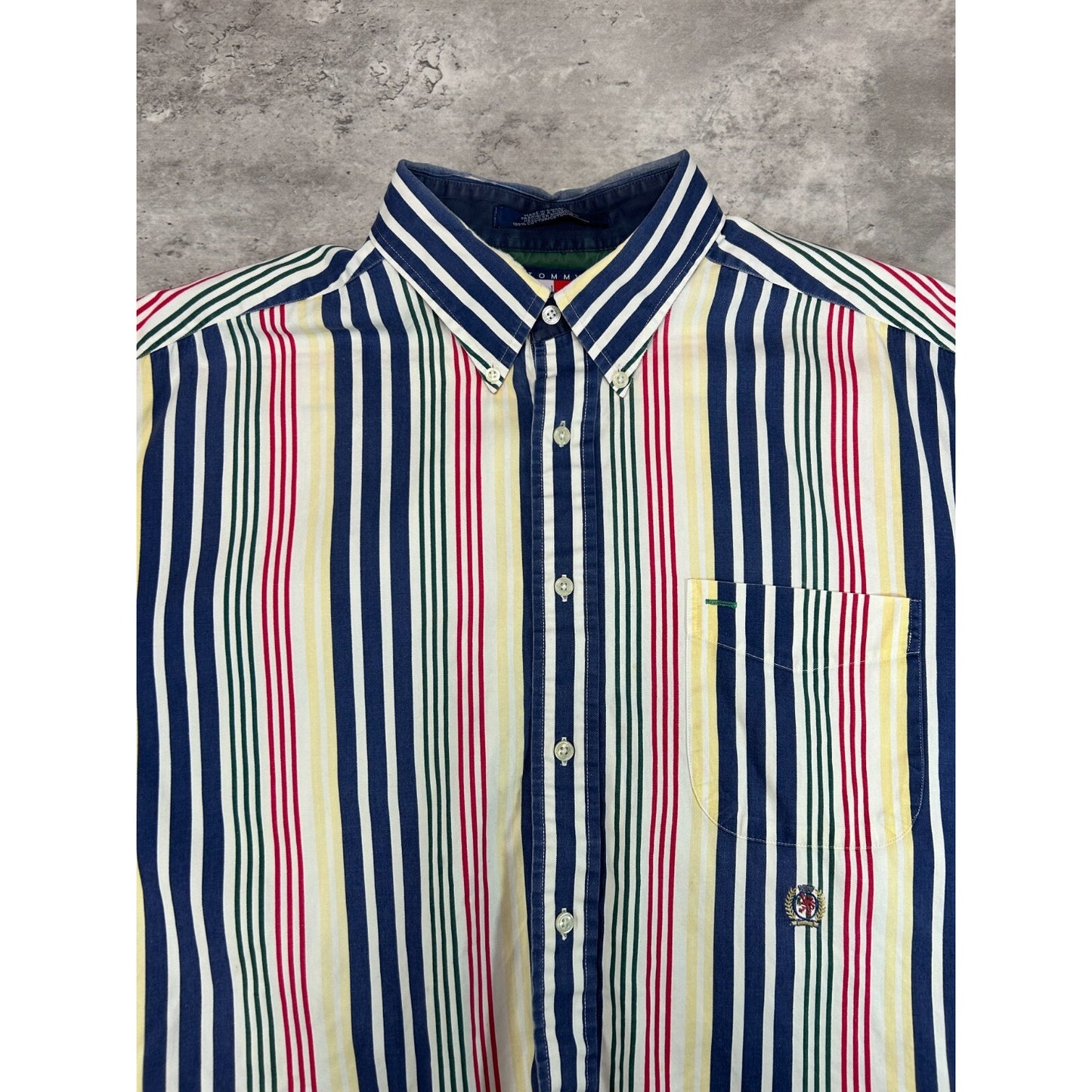 Vintage 90s Tommy Hilfiger Striped Cropped Button Up Shirt Size XL