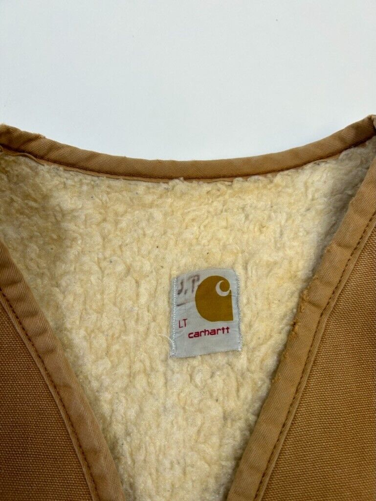 Vintage 70s Carhartt Sherpa Lined Canvas Workwear Vest Jacket Size Long/Tall