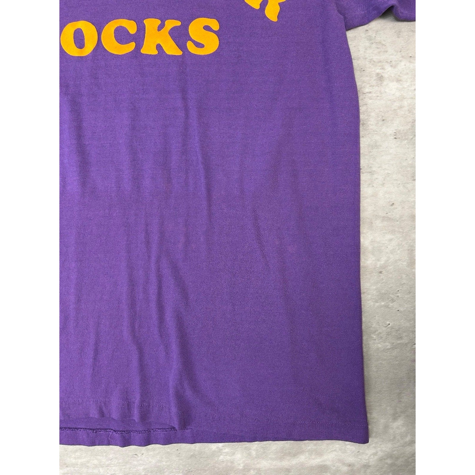 Vintage 80s Bleacher Jocks Felt Spellout Graphic T-Shirt Size Medium Purple