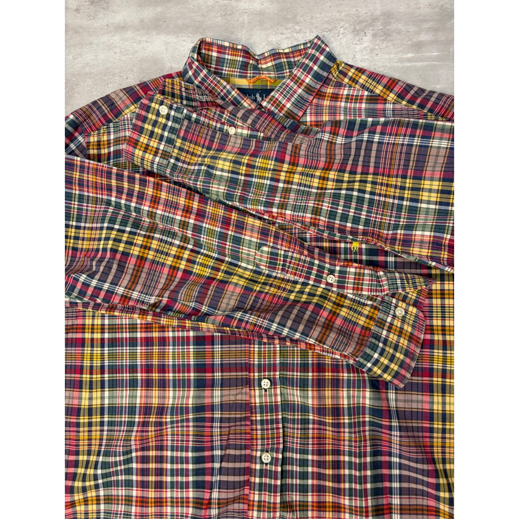 Vintage Polo Ralph Lauren Embroidered Pony Plaid Button Up Shirt Size XL