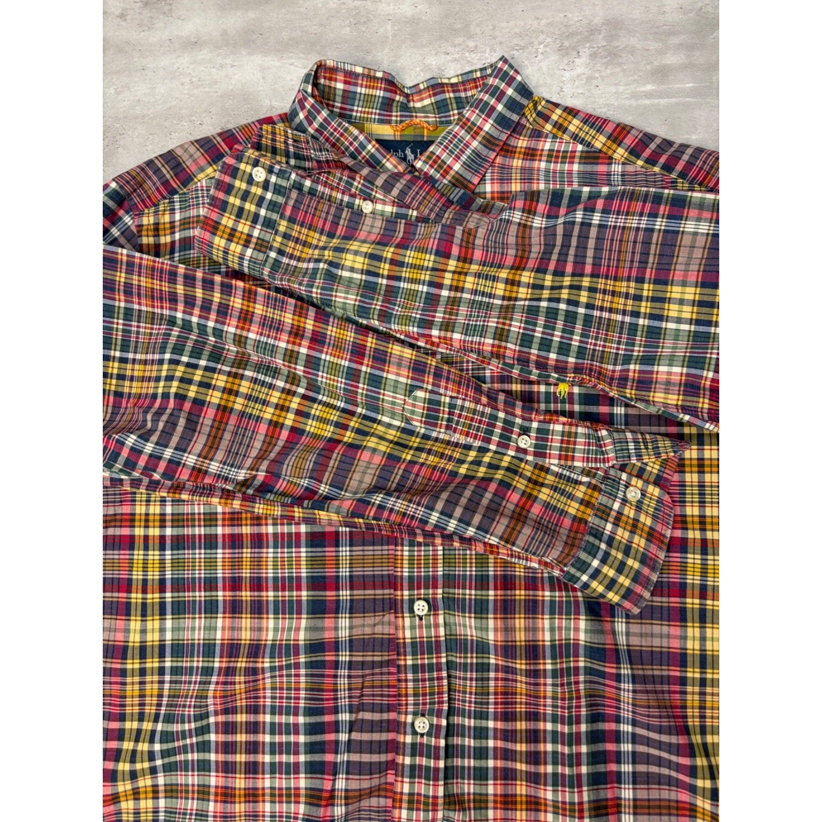 Vintage Polo Ralph Lauren Embroidered Pony Plaid Button Up Shirt Size XL