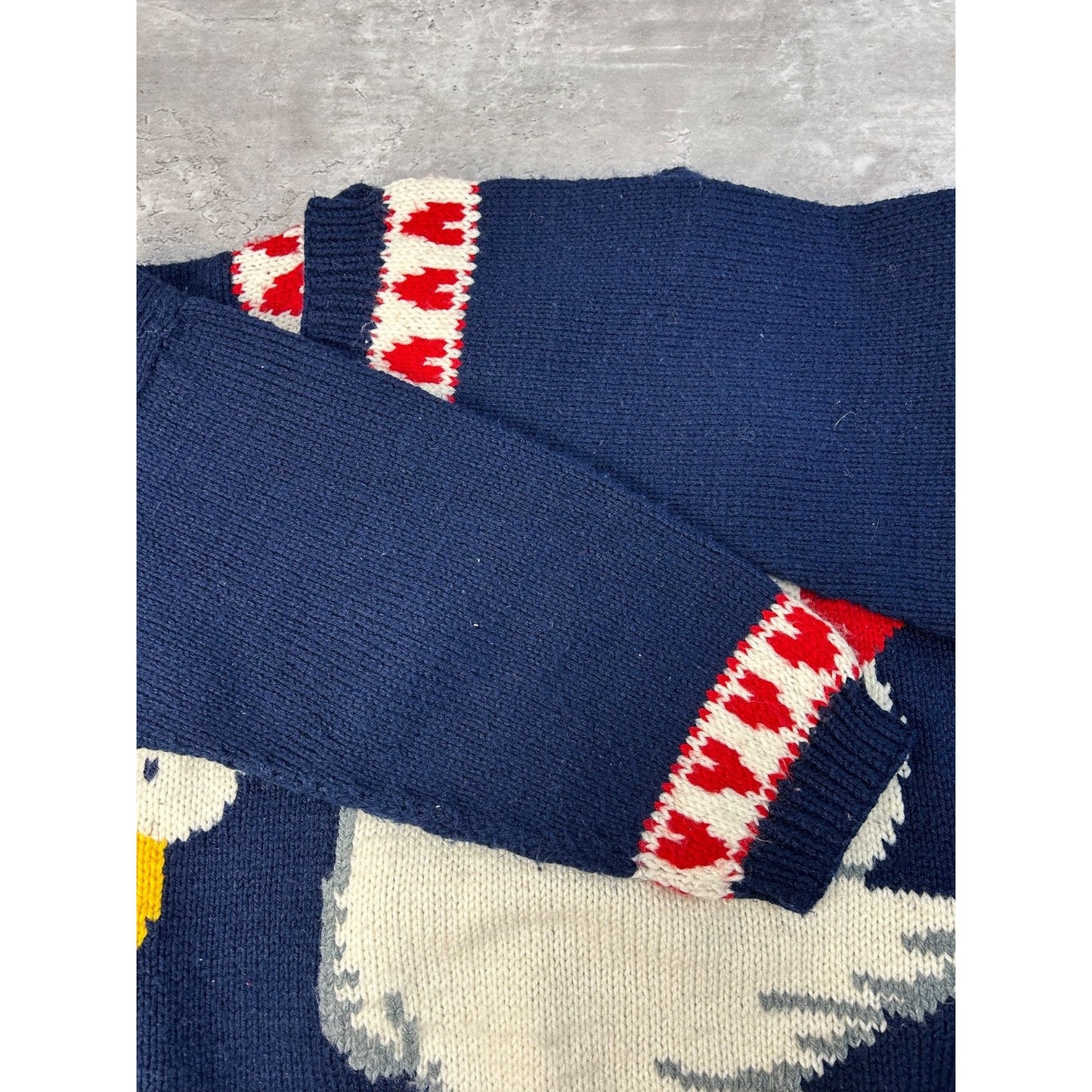 Vintage 90s Duck Graphic Heart Striped Pullover Knit Sweater Size Large