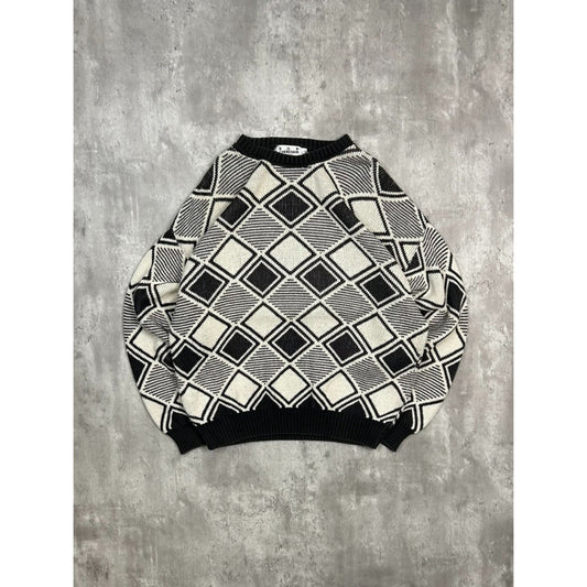 Vintage 90s Ron Chereskin Diamond Checkered Print Knit Sweater Size Large