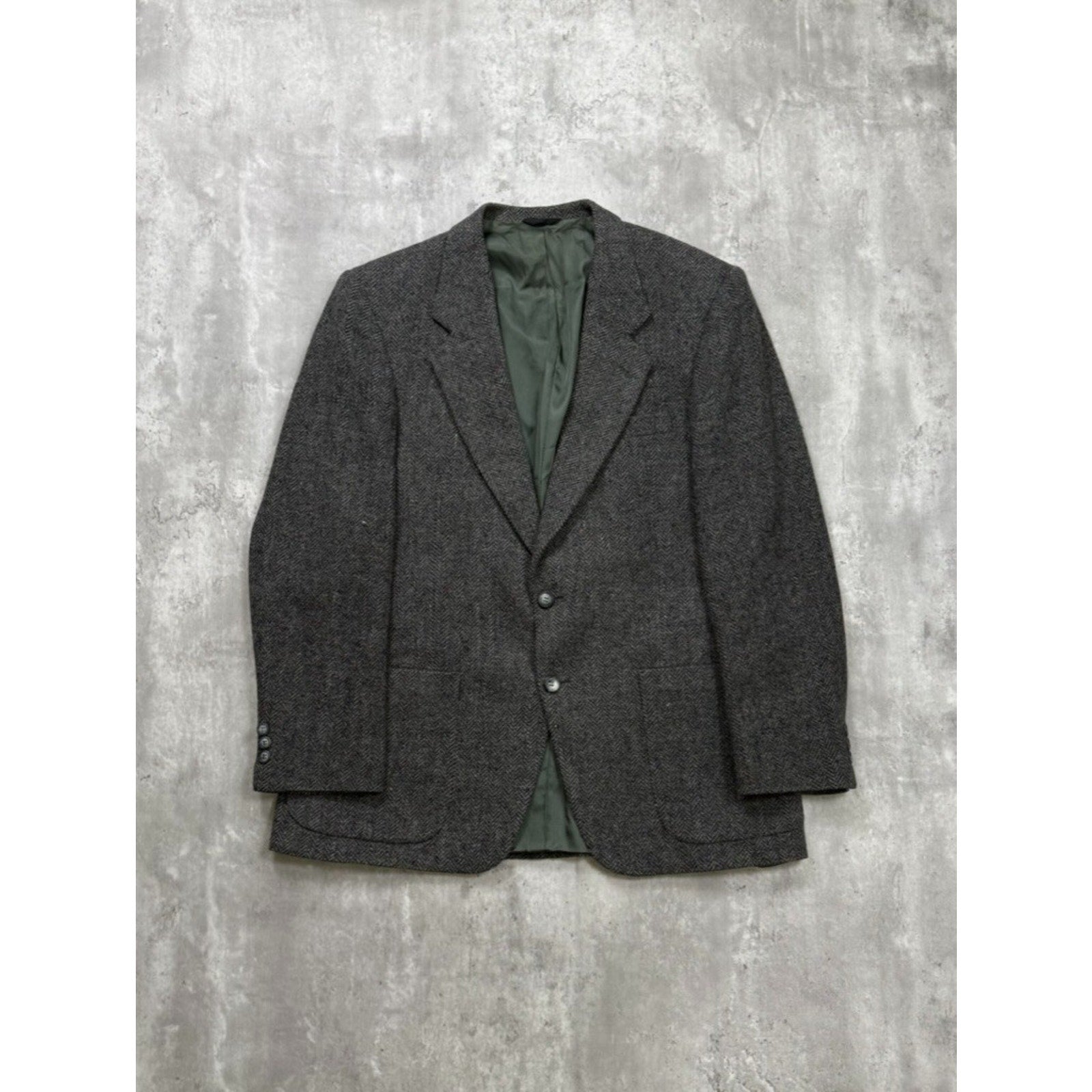 Vintage 1980s Daniel Hechter Herringbone Gray Wool Sport Jacket Size Large