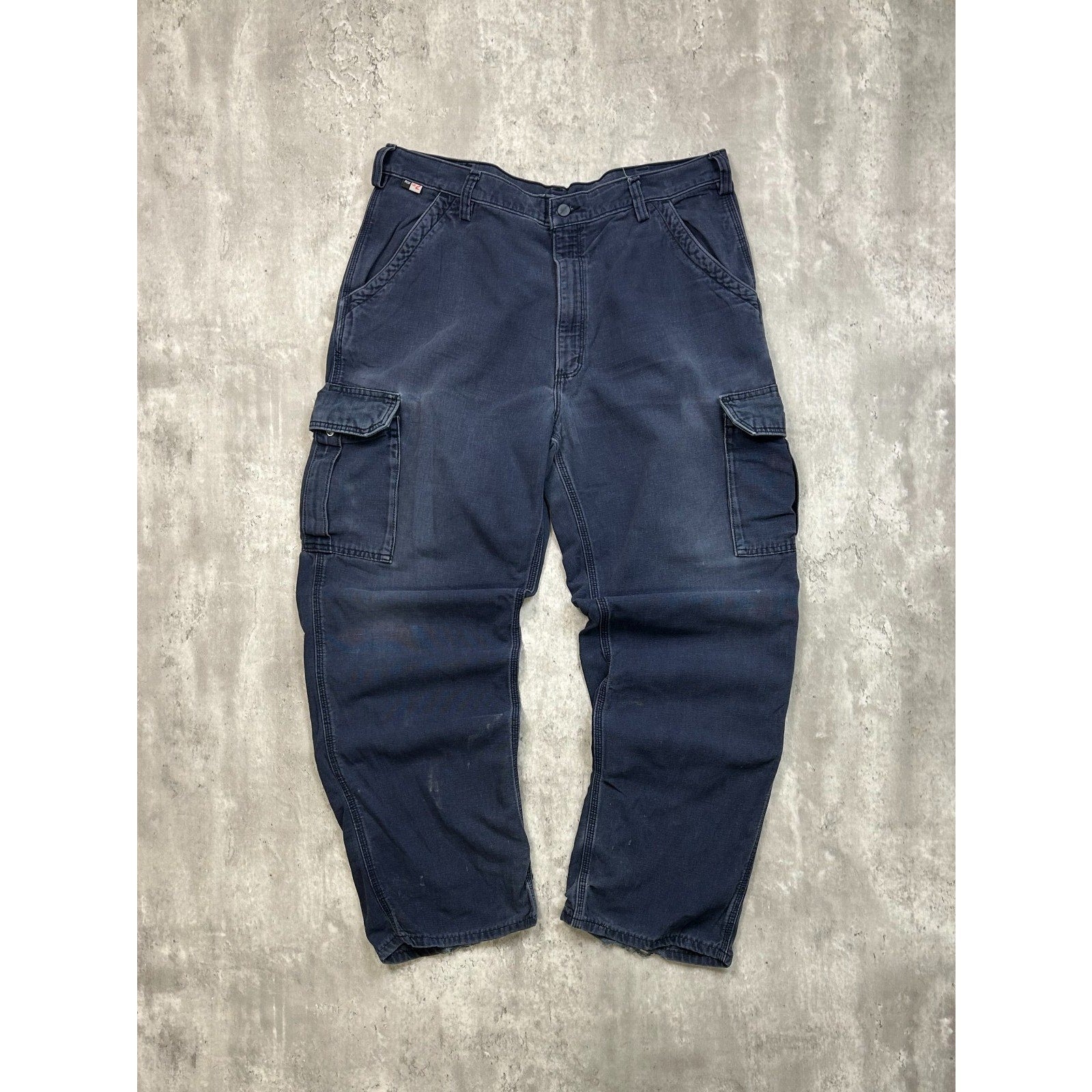 Vintage Carhartt FR CAT 2 Canvas Workwear Navy Blue Cargo Pants Size 39