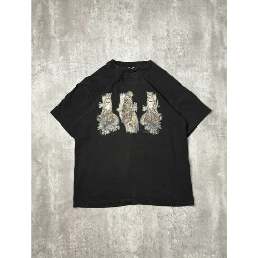 Vintage Cheetah Pack Animal Nature Graphic T-Shirt Size Medium Black