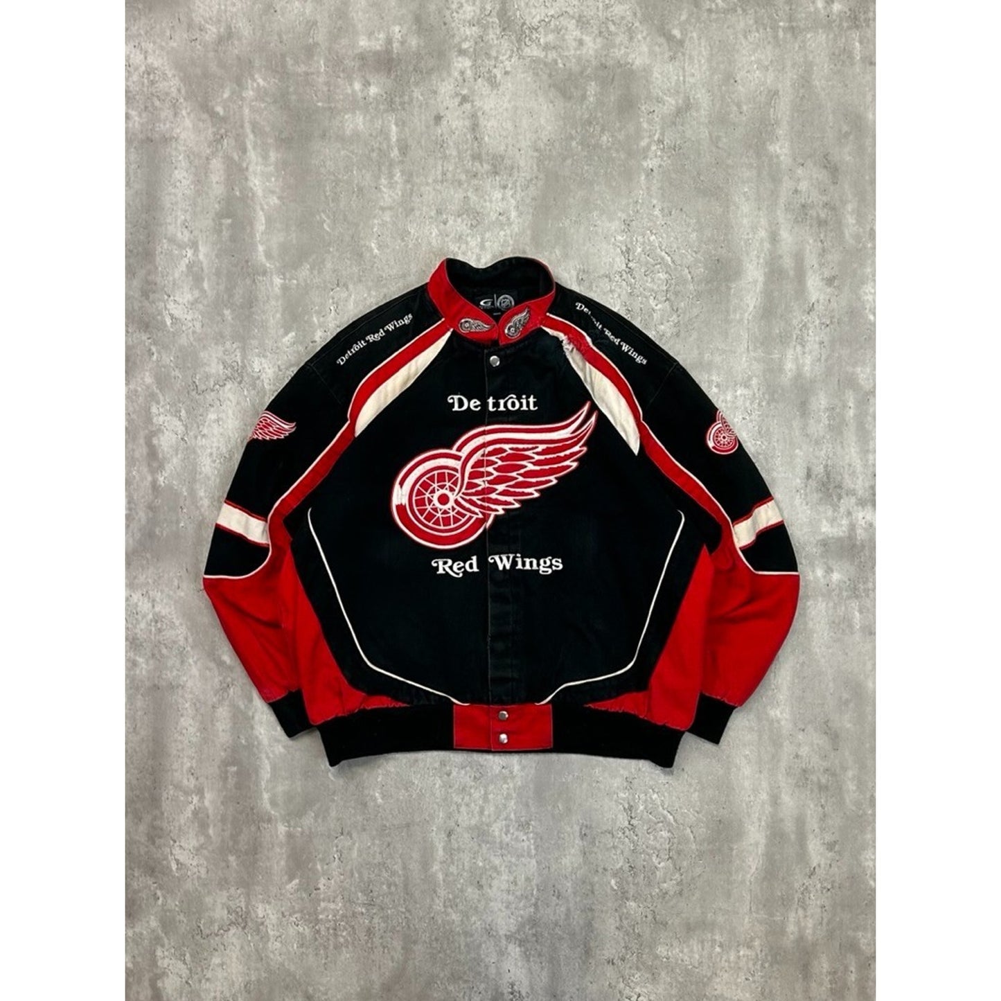 Vintage Detroit Red Wings NHL Embroidered Patched Bomber Jacket Size XL