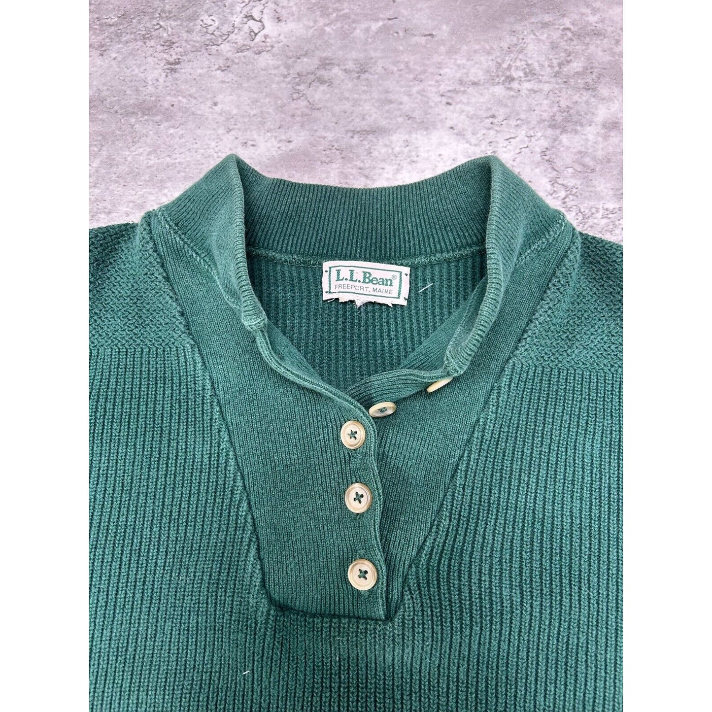 Vintage 90s L.L. Bean 1/4 Button Ribbed Pull Over Knit Sweater Size Large Green