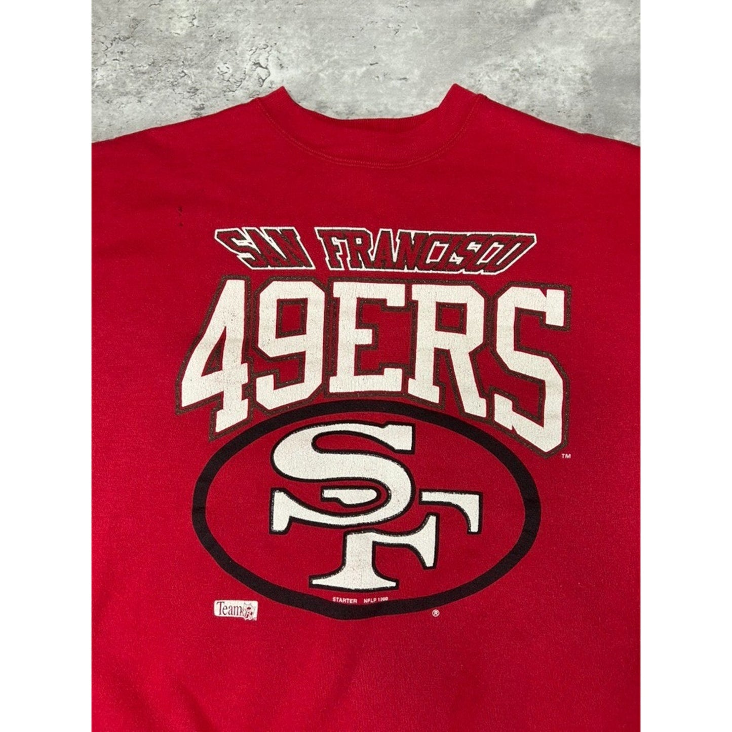 Vintage 1990 San Francisco 49ers NFL Spellout Logo Starter Sweatshirt Size XL