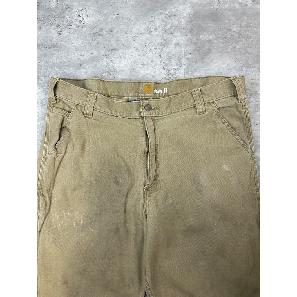 Carhartt Relaxed Fit Canvas Workwear Beige Carpenter Pants Size 37