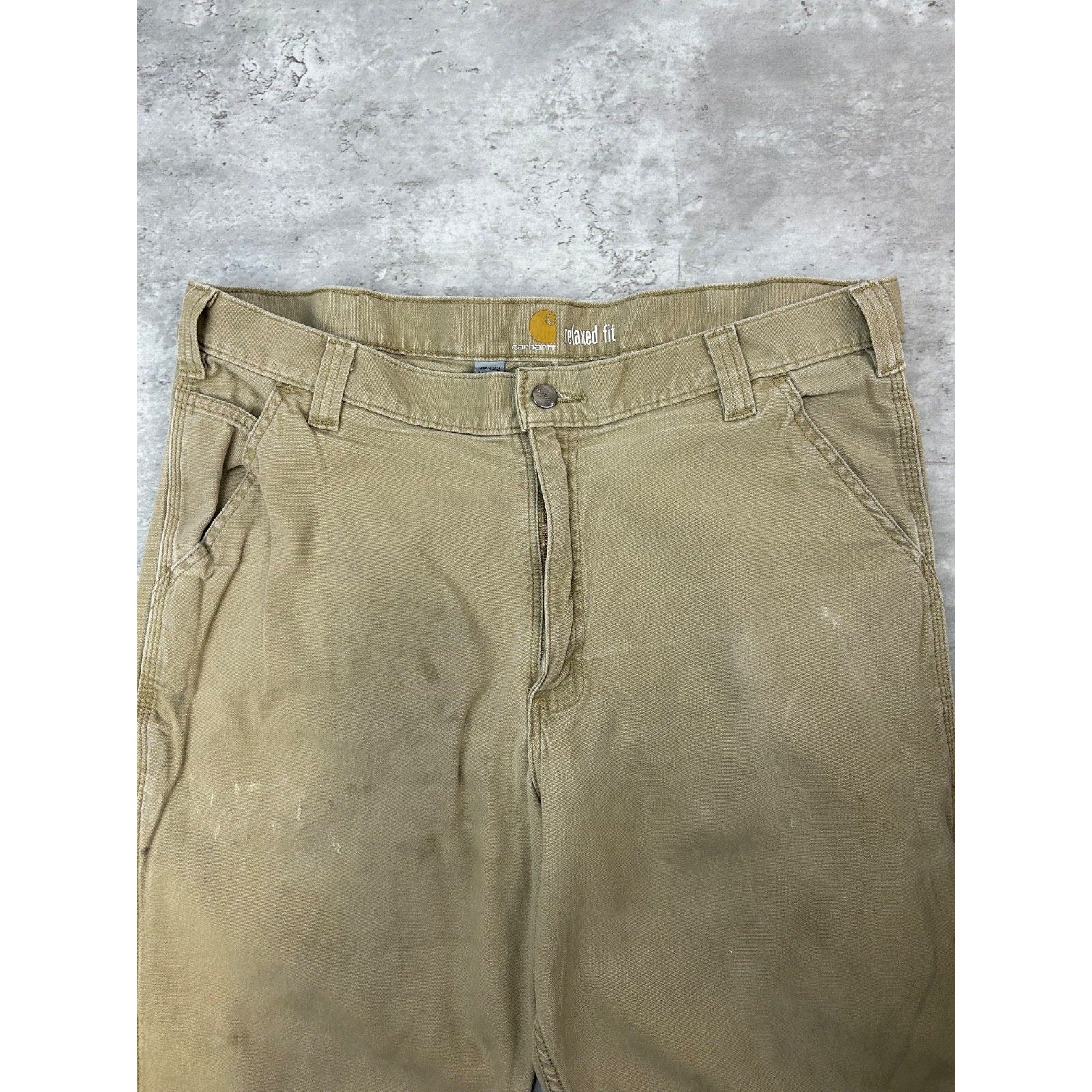Carhartt Relaxed Fit Canvas Workwear Beige Carpenter Pants Size 37
