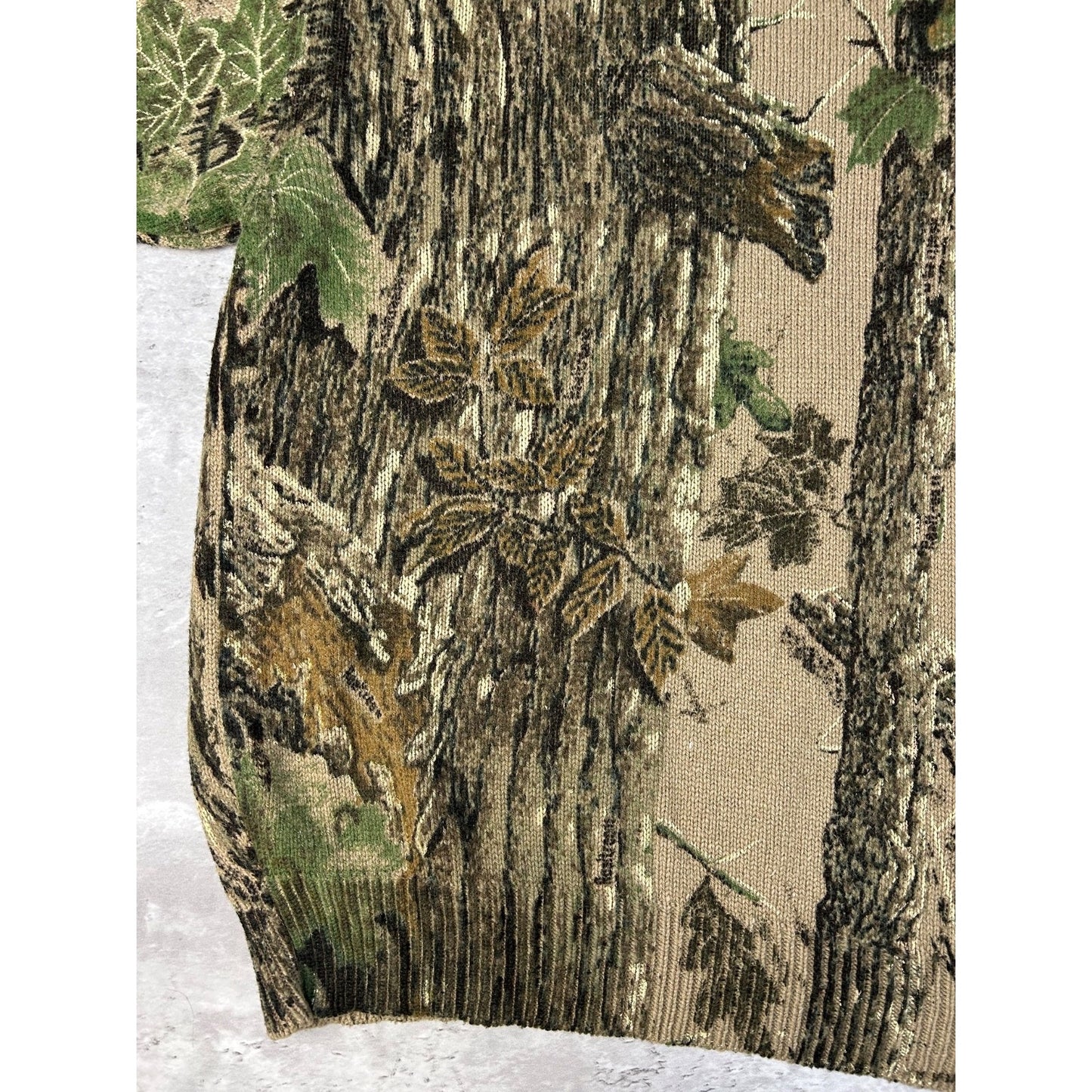 Vintage 80s/90s Saf-T-Bak Tree Camo Hunting 1/4 Button Knit Sweater Size 3XL
