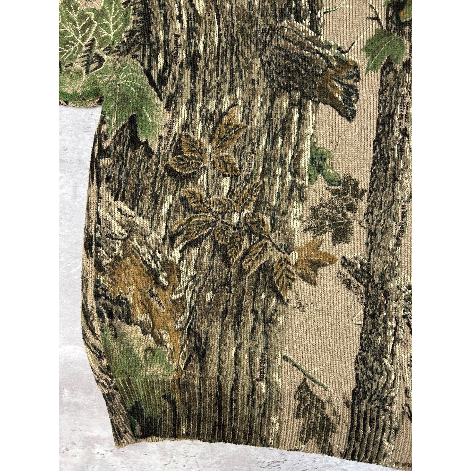 Vintage 80s/90s Saf-T-Bak Tree Camo Hunting 1/4 Button Knit Sweater Size 3XL