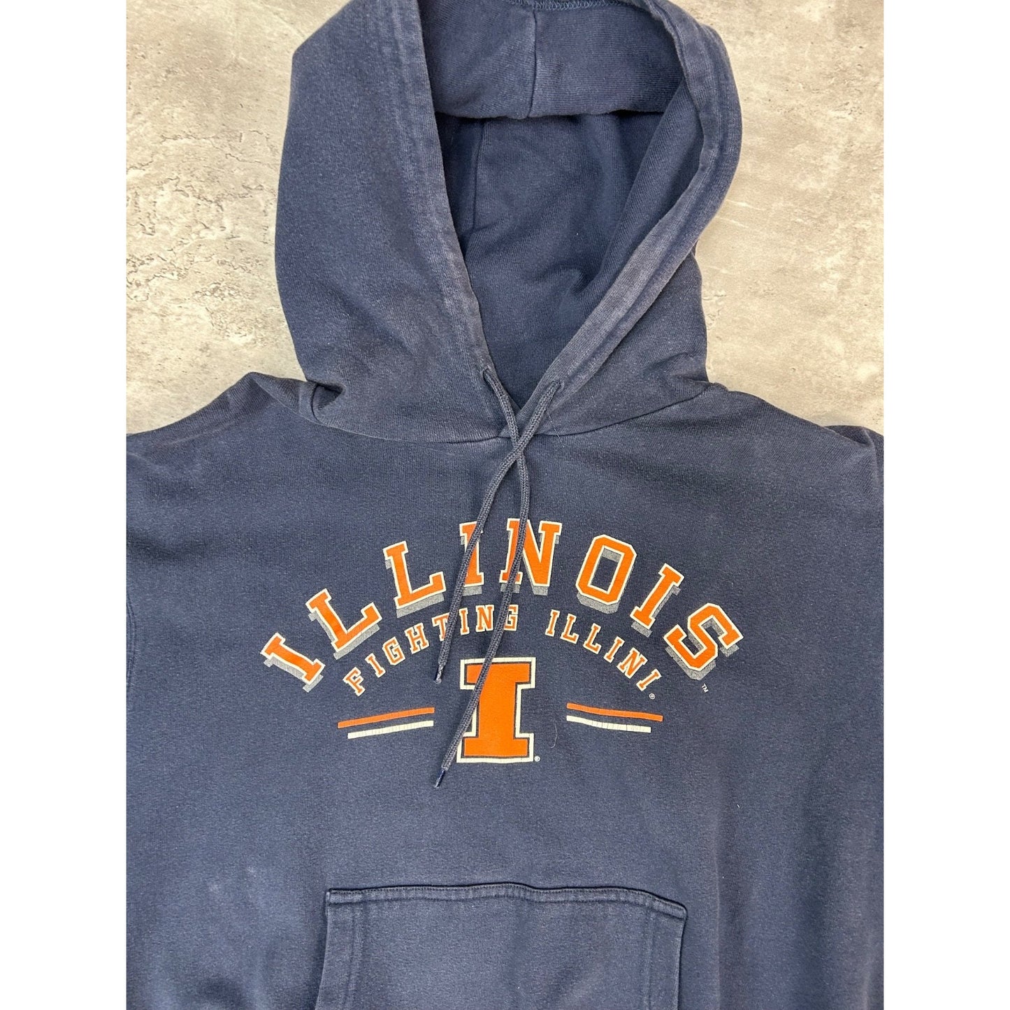 Vintage Illinois Fighting Illinis NCAA Graphic Spellout Hooded Sweatshirt Large