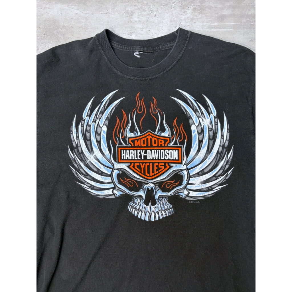 Harley Davidson Flaming Chrome Skull Graphic Long Sleeve T-Shirt Size Medium