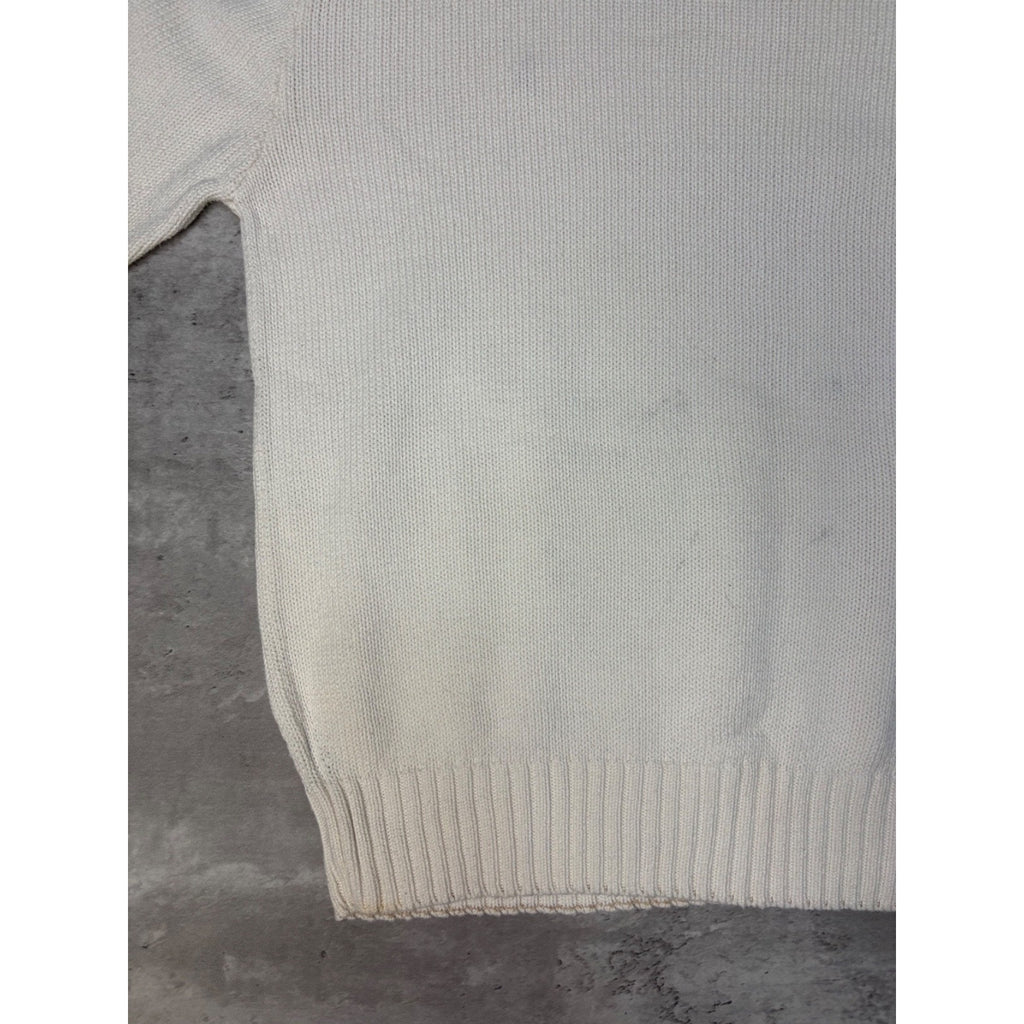 Vintage 90s Polo Ralph Lauren Embroidered Pony White Knit Sweater Size Large