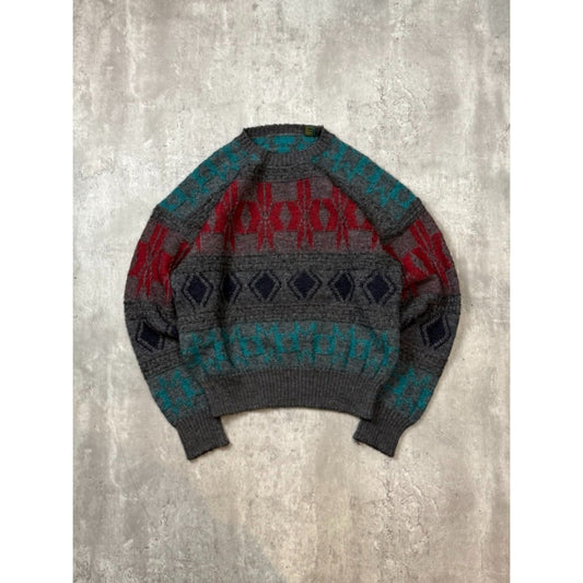 Vintage 80s/90s Aztec Striped Print Pullover Ribbed Knit Sweater Size Medium
