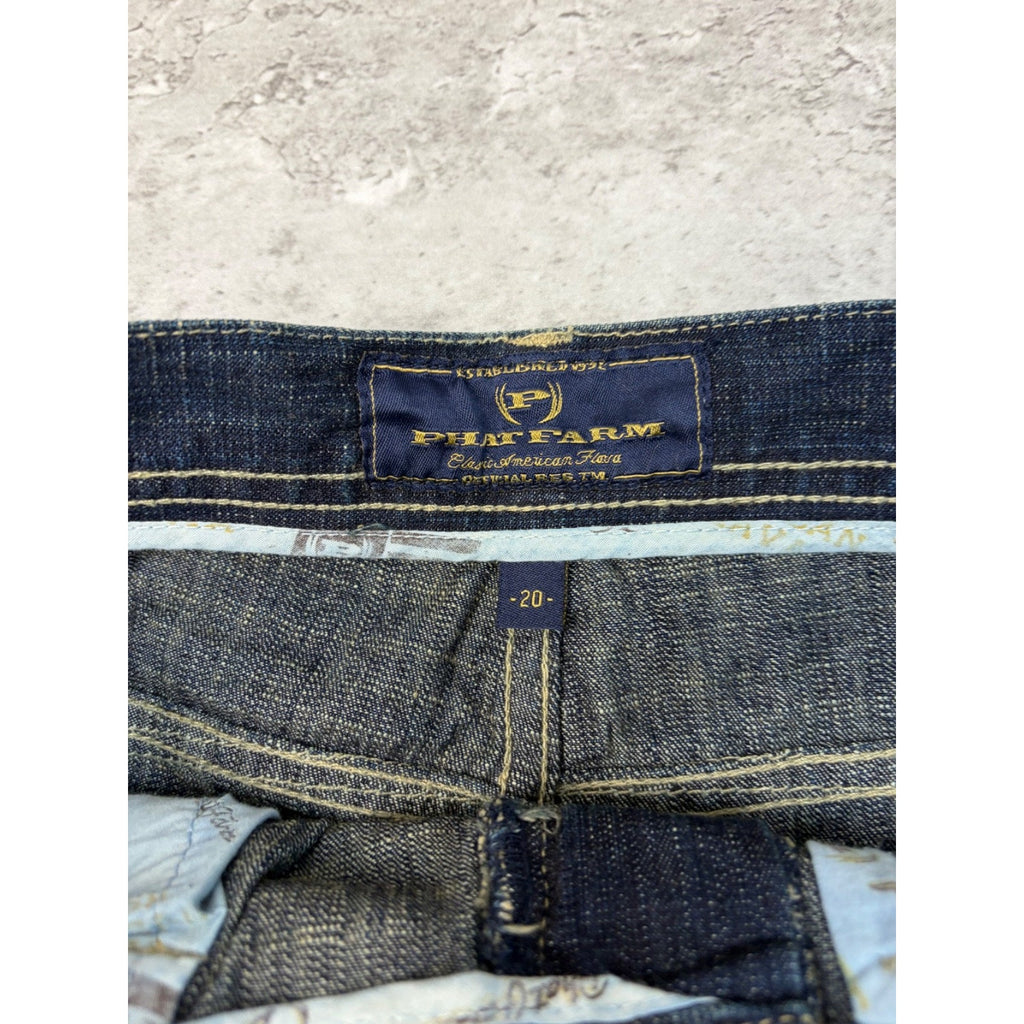 Vintage Y2K Womens Phat Farm Embroidered Spellout Dark Wash Denim Pants 29x31