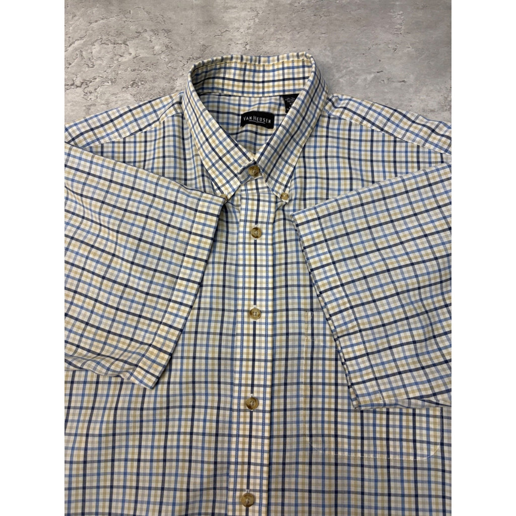 Vintage Van Heusen Single Pocket Plaid Cropped Button Up Shirt Size Large