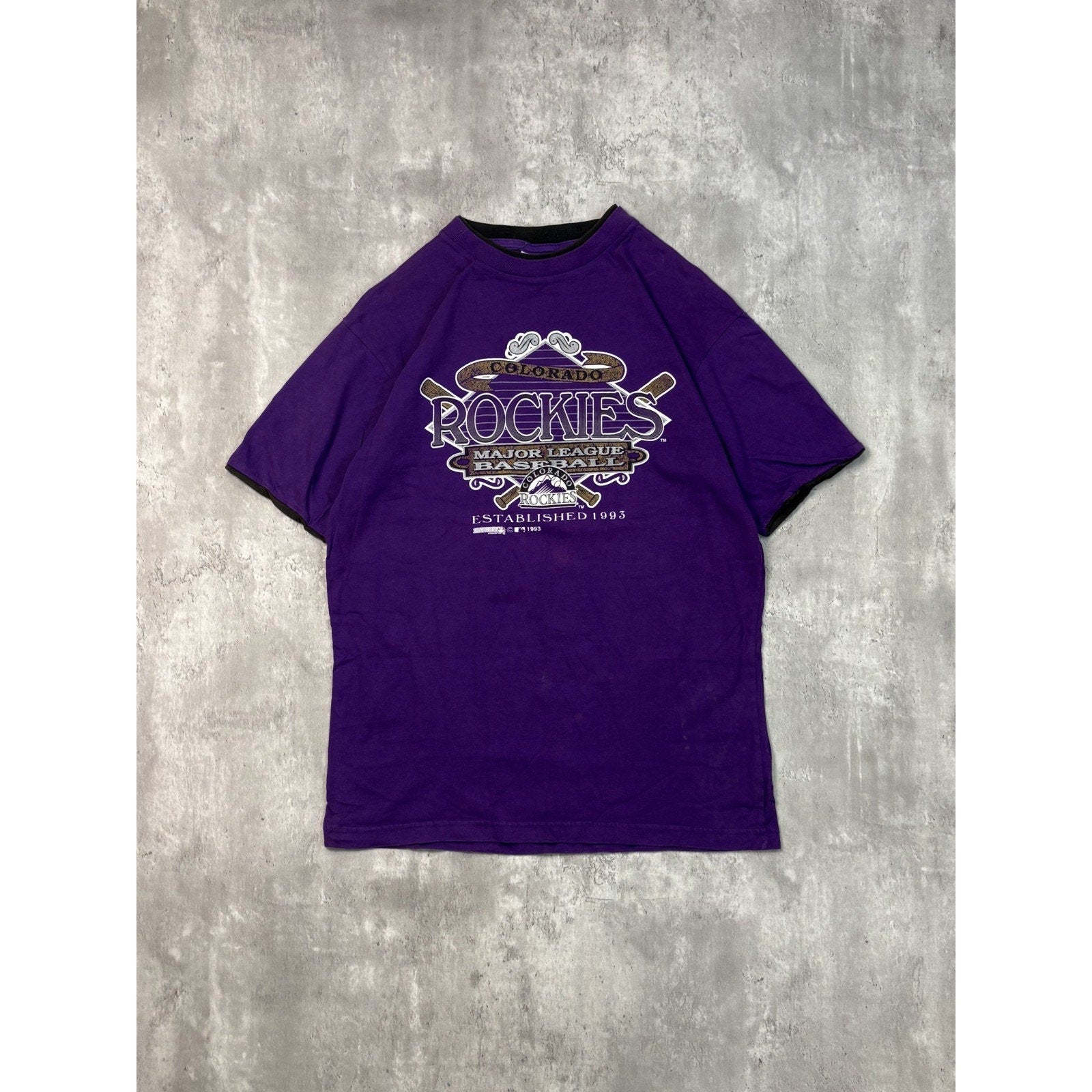 Vintage 1993 Colorado Rockies MLB Spellout Graphic Baseball T-Shirt Size Medium