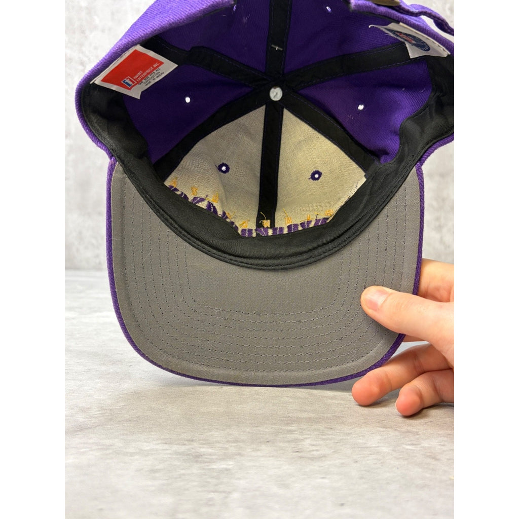 Vintage 90s Minnesota Vikings NFL Embroidered Spellout Strapback Hat OSFA