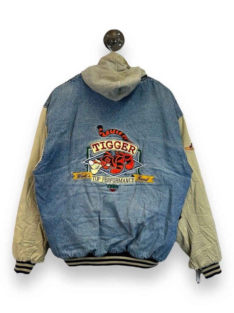 Vintage Disney Winnie The Pooh Tigger Denim Hooded Bomber Jacket Size Medium