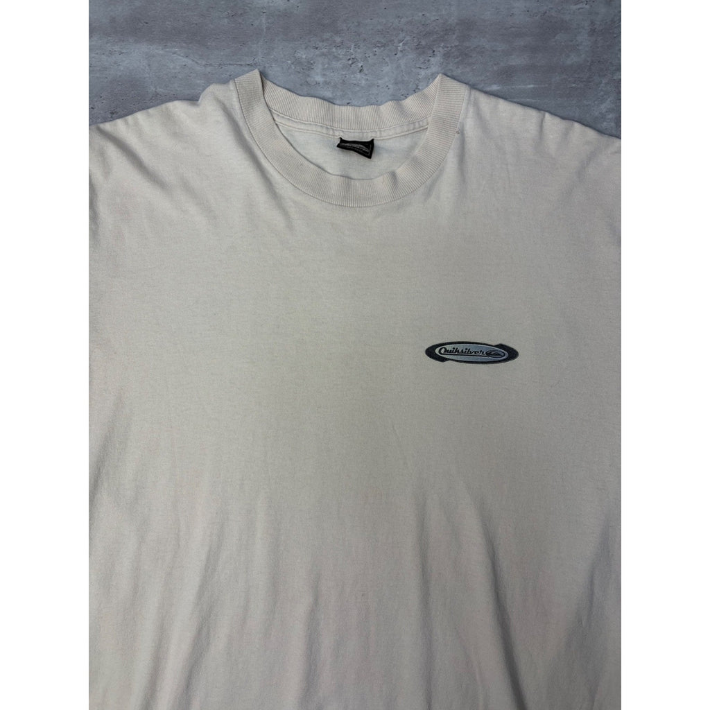 Vintage 90s Quiksilver Surfing Spellotu Graphic Earth Tone T-Shirt Size Large
