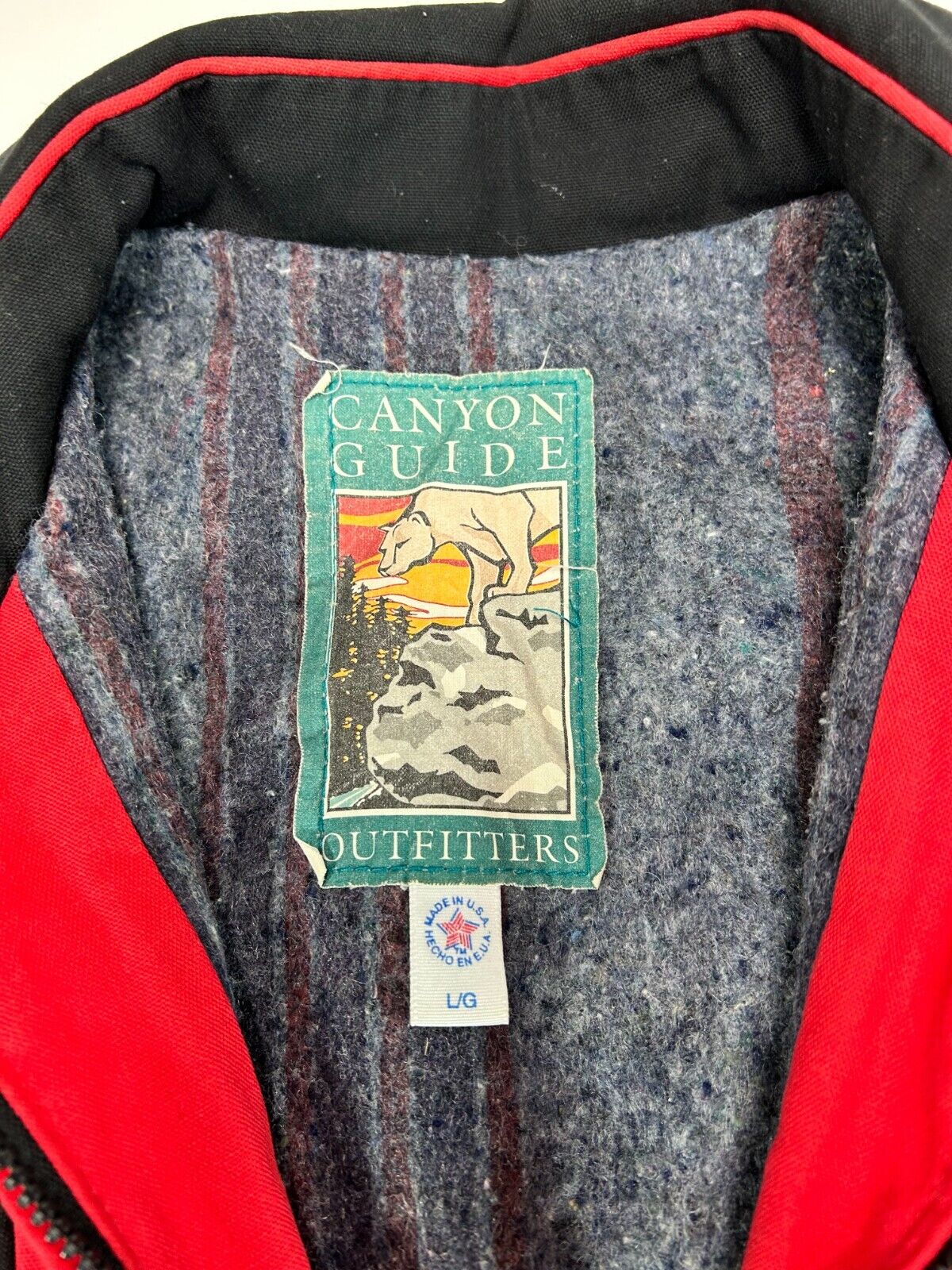 Vintage 90s Canyon Guide Outfitters Blanket Lined Bomber Jacket Size Large Red