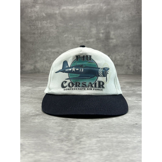 Vintage 90s F4U Corsair Confederate Air Force Plane Graphic Snapback Hat OSFA