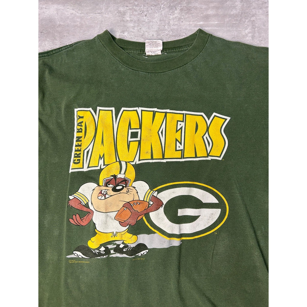 Vintage 1997 Green Bay Packers NFL Looney Tunes Taz Graphic T-Shirt Size XL
