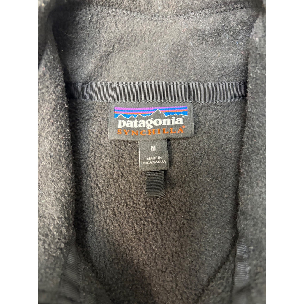 Vintage Womens Patagonia Embroidered Patch Full Zip Fleece Black Vest Sz Medium
