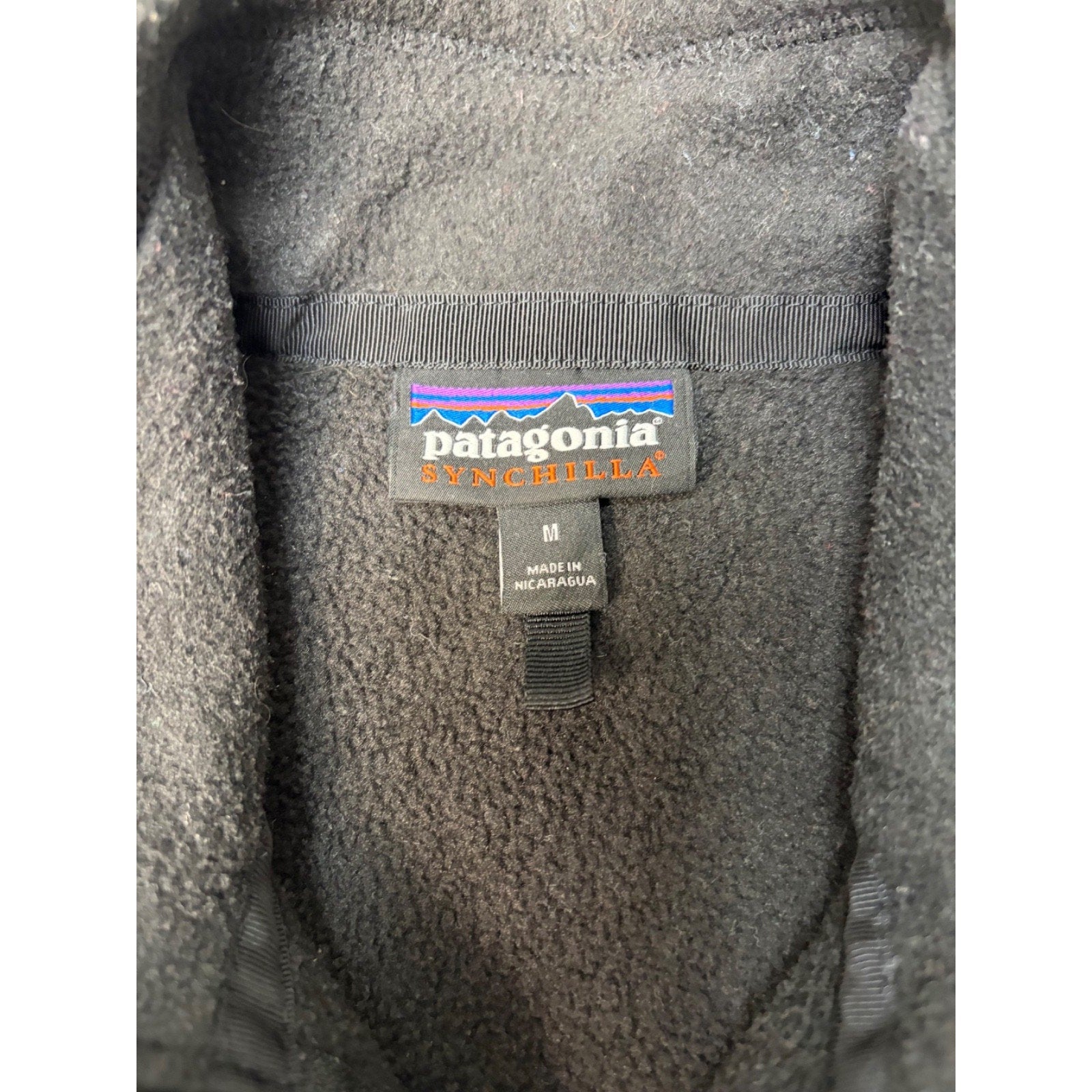 Vintage Womens Patagonia Embroidered Patch Full Zip Fleece Black Vest Sz Medium